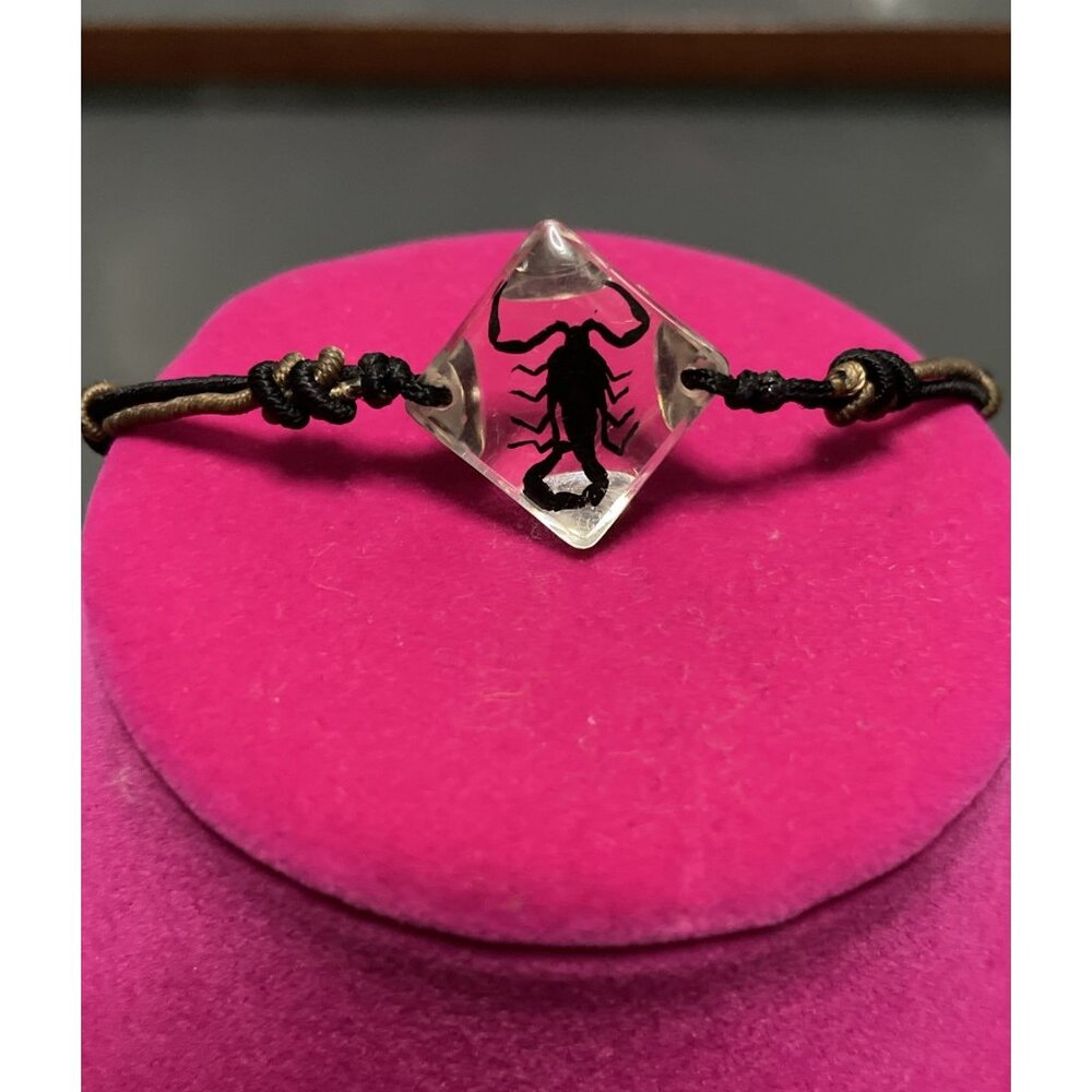 Scorpion Lucite Diamond Clear Resin Corded Macrame Bracelet Adjustable Scorpio